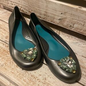 Oka-B Bella Flats Flat Shoes Women Sandals Grey Rhinestone Size 9 EU 39